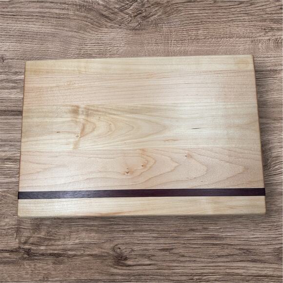 Handcrafted Cutting Board 12x18 Maple and Purple Heart Sleek Modern Rustic - Picture 2 of 4